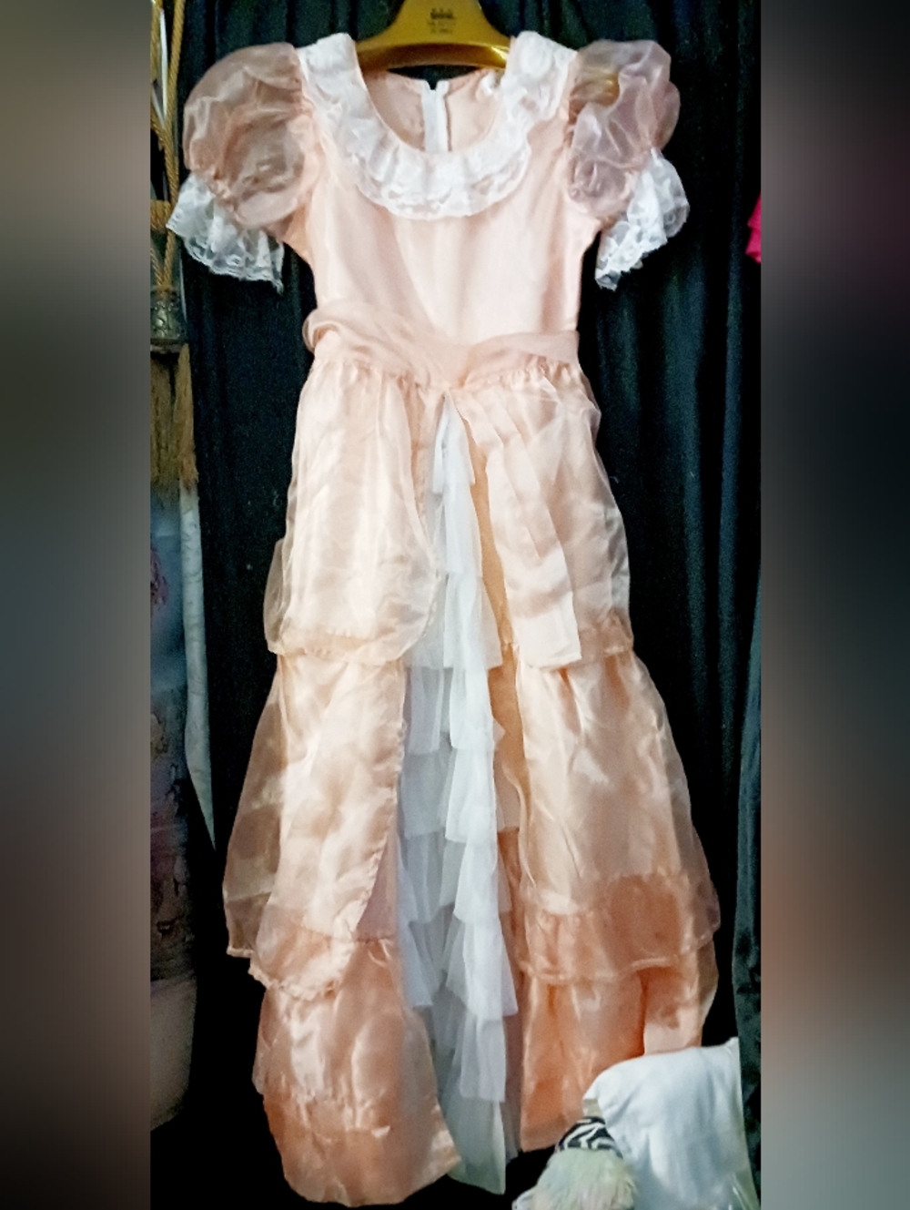 Peach Princess Girl 16 Costume Dress with White Ruffle